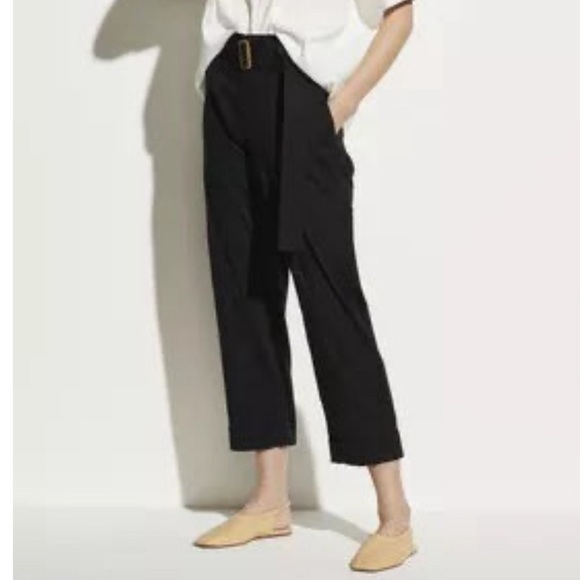Vince Linen blend Belted half elastic high waist Pants in Black cuffed hem sz M - Picture 14 of 14